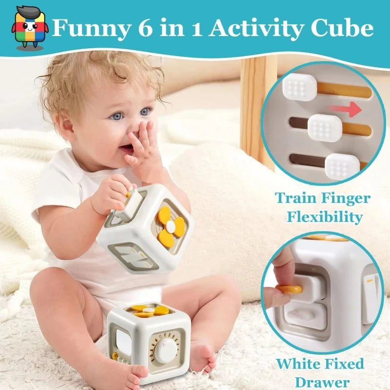 6‑in‑1 Montessori Activity Cube – Sensory Busy Board & Travel Toy for Toddlers
