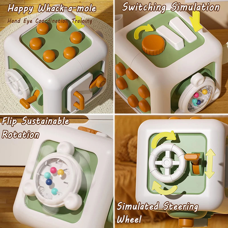 6‑in‑1 Montessori Activity Cube – Sensory Busy Board & Travel Toy for Toddlers